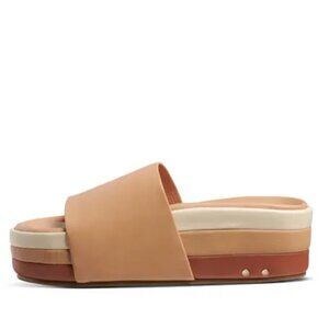 beek Tan and Cream Layered Platform Slide Sandals
